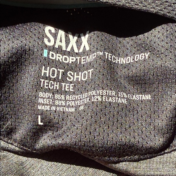 Saxx Men's Charcoal Short Sleeve Drop Temp Technology Hot Shot Tech Tee - Picture 4 of 4